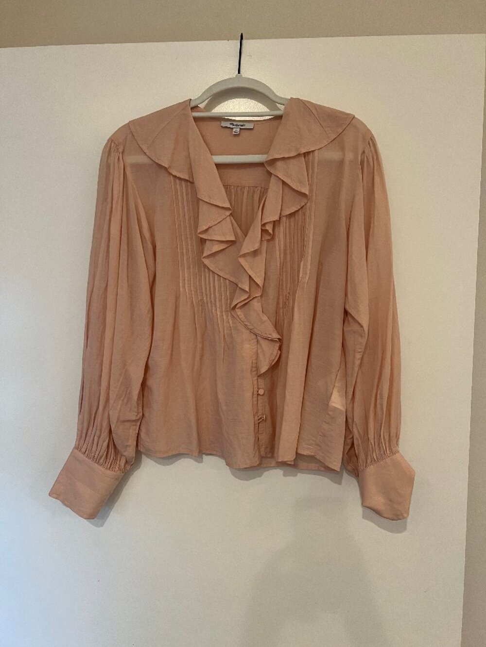 Madewell Blush Pink Ruffle Pintuck Blouse